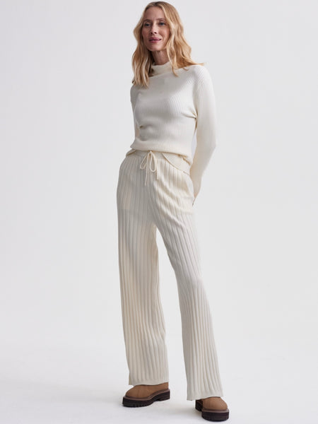 Ravena Rib Knit High Neck Top in Egret