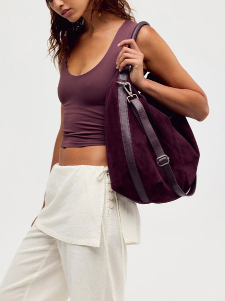Suzie Suede Slouch Tote in Fig
