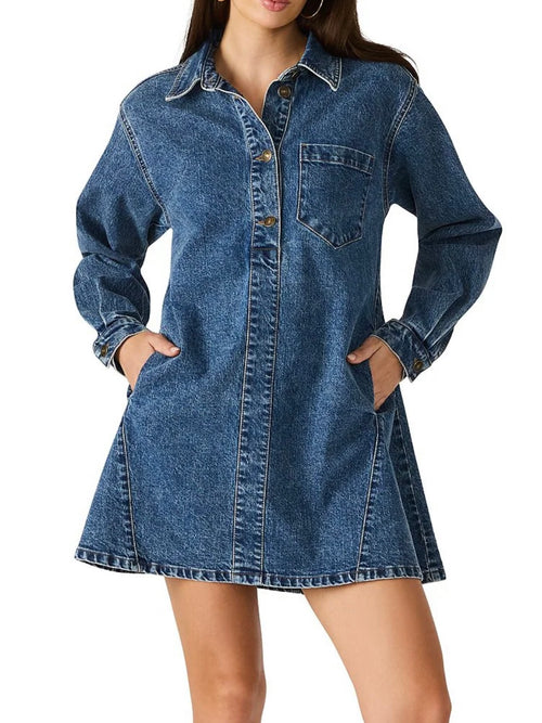 Edith Dress in Dark Navy Denim