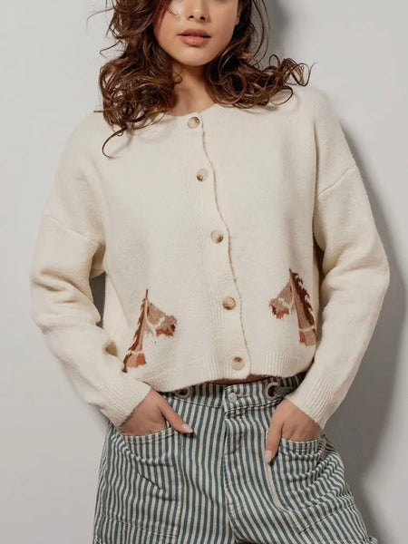 Horse-ing Around Cardi in Ivory