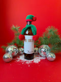 Bottle Hat & Scarf in Green & Red Pom