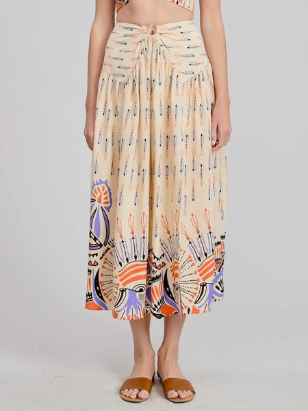 Jaen Printed Midi Skirt in Natural