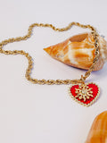 Gold & Red Medium Hearts Charm Necklace