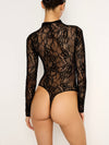 Lace Mock Neck Bodysuit in Black