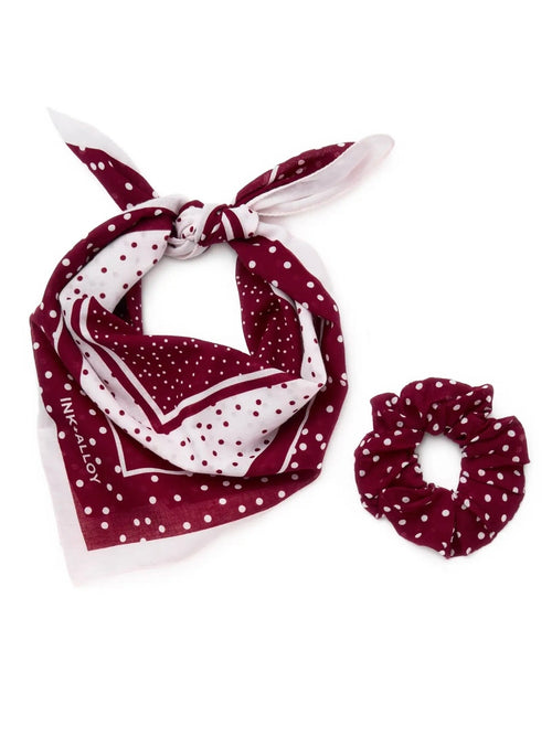 Polka Dot Scarf & Scrunchie Set in Maroon & White