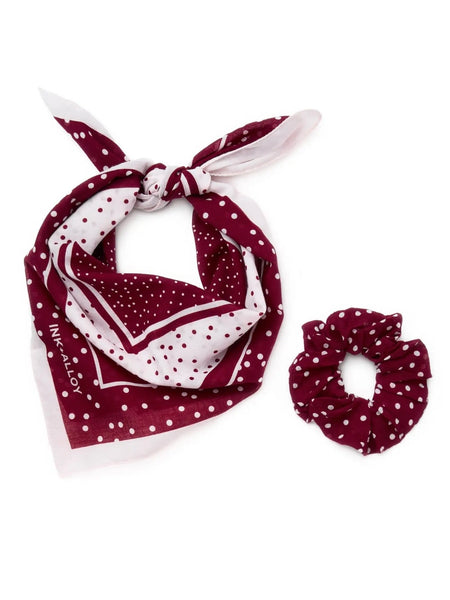 Polka Dot Scarf & Scrunchie Set in Maroon & White
