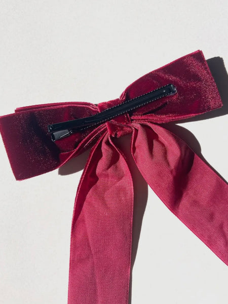 Classic Velvet Hair Bow Barrette in Red