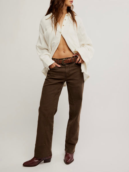 Risk Taker Mid Rise Straight Jean in Workwear Brown