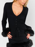 Sasha Top in Black Knit Faux Fur