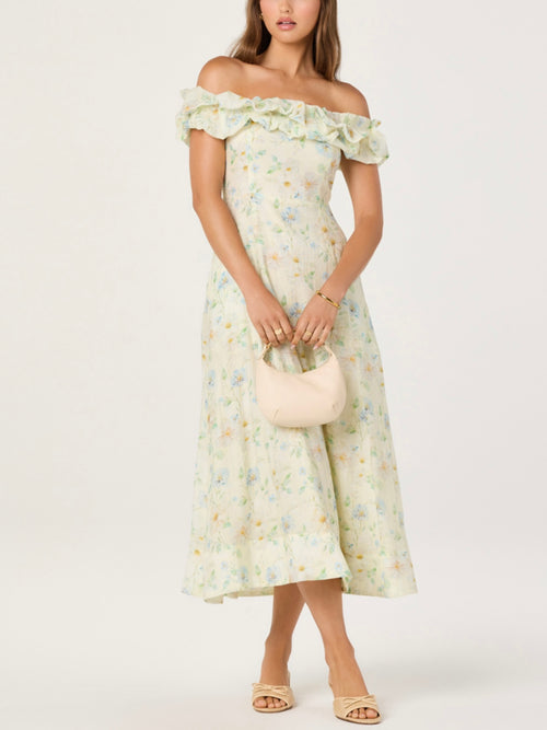 Alannah Dress in Pale Yellow Floral