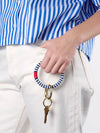 Chloe Beaded Key Ring in Navy, Ivory & Red