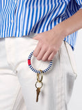 Chloe Beaded Key Ring in Navy, Ivory & Red