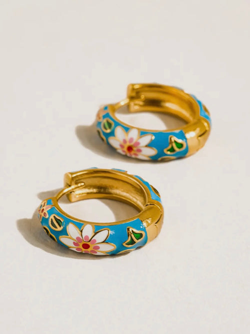 Isabeau Floral Hoops in Blue