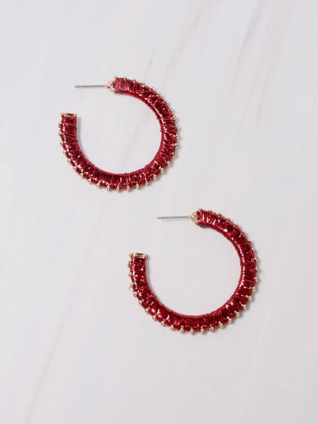 Tresa Tinsel Wrapped Hoops in Red