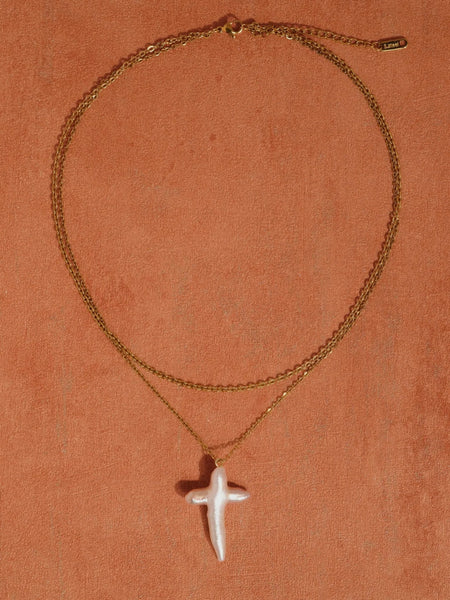 Aurise Pearl Cross Necklace