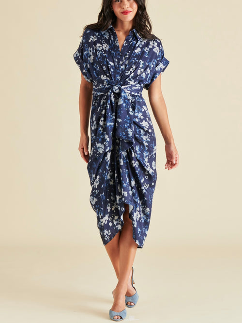 Tori Printed Dress in Indigo