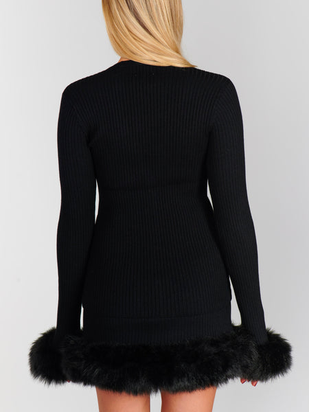 Sasha Top in Black Knit Faux Fur