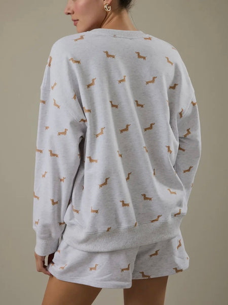 Stretched Out Sweatshirt in Doggy Print Grey