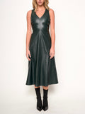 Celeste Faux Leather Dress in Emerald
