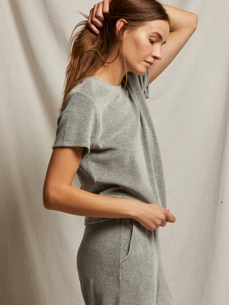 Clara Velour Tee in Heather Grey