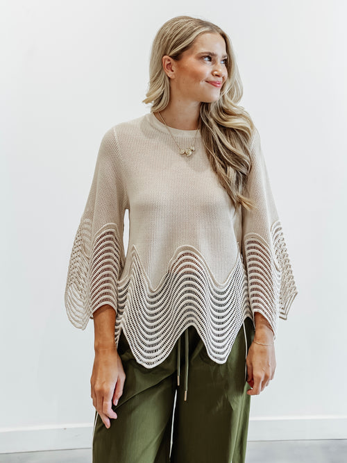 Wave Detail Knit Top in Beige