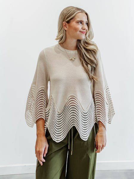 Wave Detail Knit Top in Beige