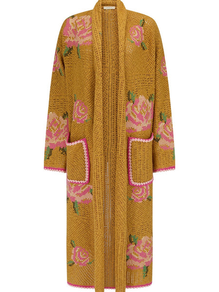 Coastal Granny Maxi Cardigan in Mustard