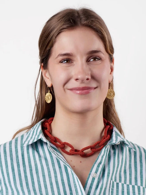 Jenna Chain Link Beaded Necklace in Rust