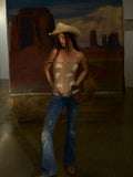 Rose Beaded Bustier in Tan