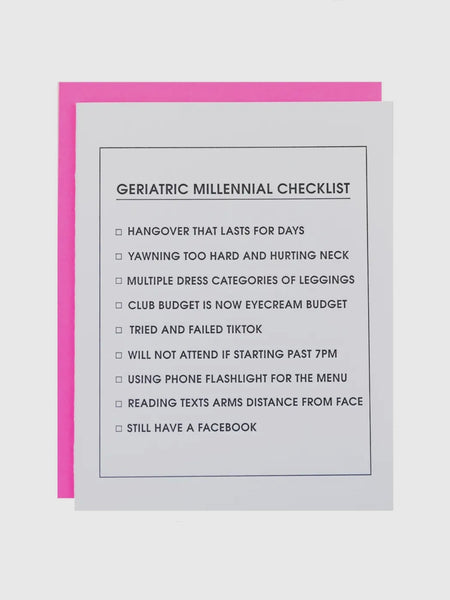Geriatric Millennial Checklist Card