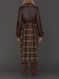 Plaid Mixed Media Faux Leather Trench in Multi