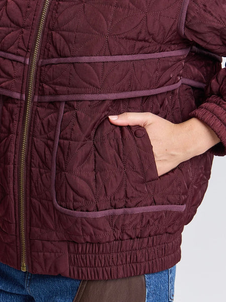Quilted Funnel Neck Oversized Bomber in Plum