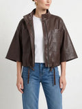 Vivianne Faux Leather Cape in Chocolate