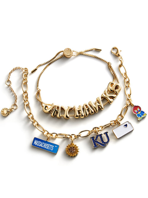 University of Kansas Two Piece Charm & Slogan Bracelet