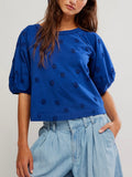Jessie Eyelet Tee in Navy Combo