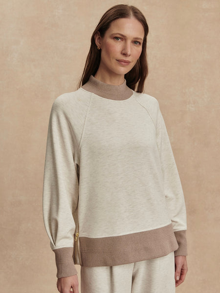 Loxley Raglan Boyfriend Sweat in Ivory & Taupe Marl