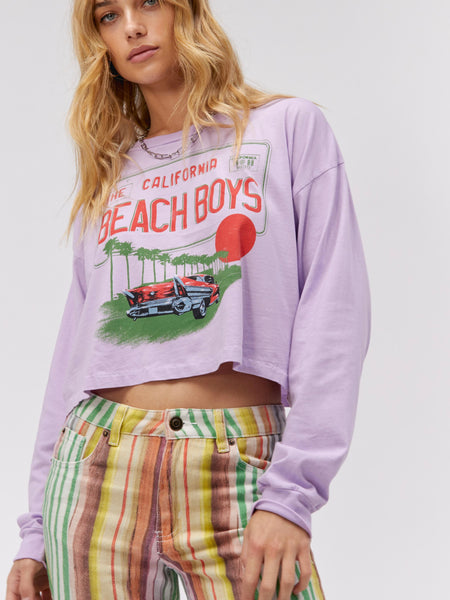 The Beach Boys License Plate Crop LS Merch Tee in Lavender Bloom