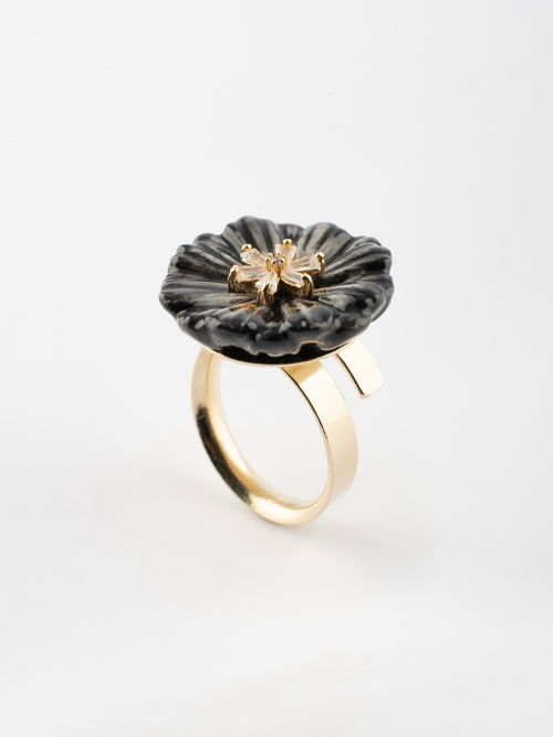 Black Aster Flower Ring