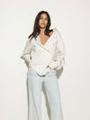 Stretch Poplin Button Shift Shirt in Cloud White