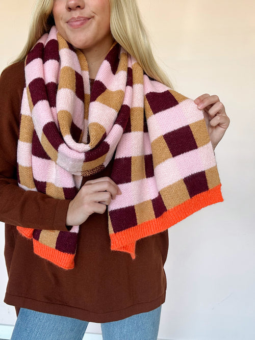 Izel Plaid Scarf in Rose