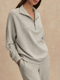 Hawley Half Zip Sweat in Light Grey Marl