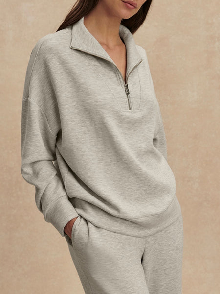 Hawley Half Zip Sweat in Light Grey Marl