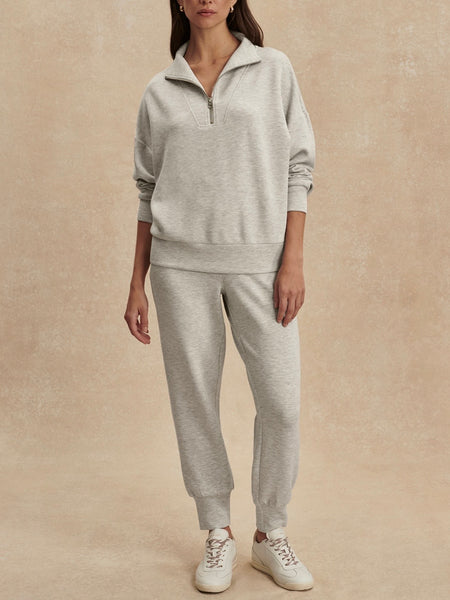 Hawley Half Zip Sweat in Light Grey Marl