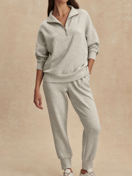 Hawley Half Zip Sweat in Light Grey Marl
