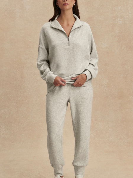 Hawley Half Zip Sweat in Light Grey Marl