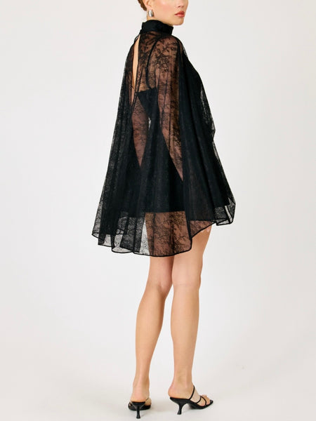 Evangeline Cape Mini Dress in Black
