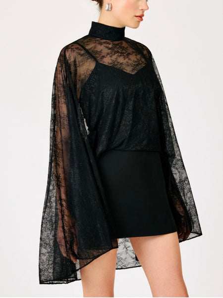 Evangeline Cape Mini Dress in Black
