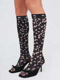 Floral Knee High Socks in Black