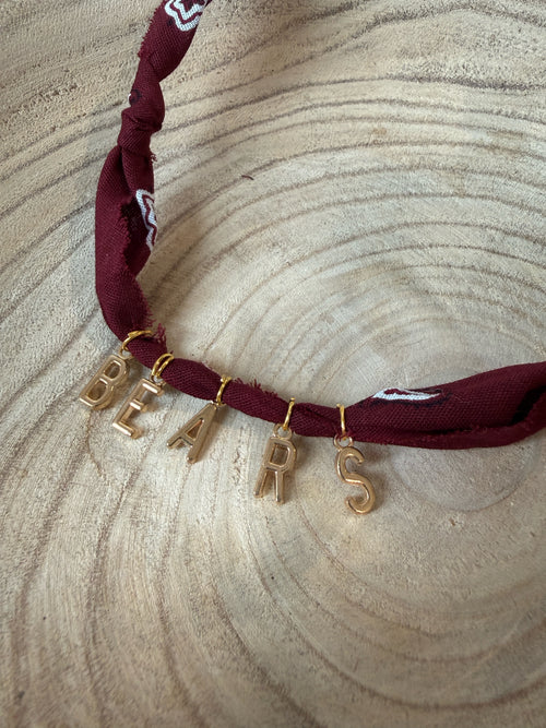 Bandana Charm Necklace in Maroon block BEARS