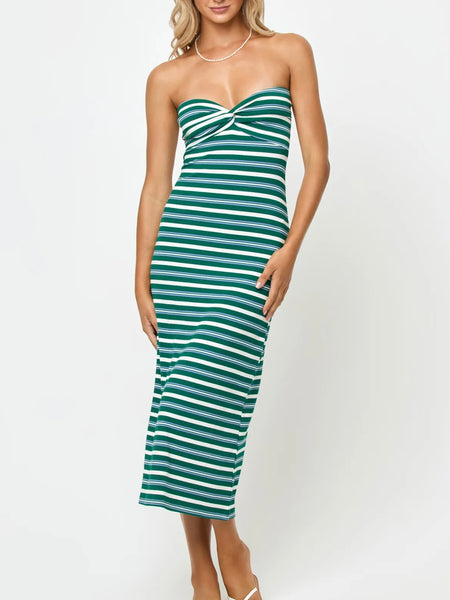 Lisette Dress in Green Audrey Stripe